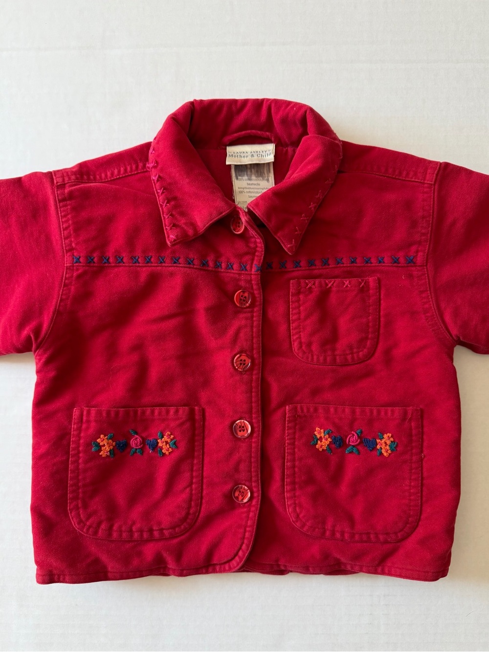 Vintage Laura Ashley Mother & Child 2-3Y Red Embroidered Padded Jacket